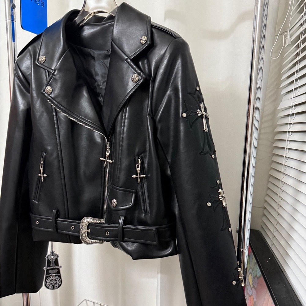 Chrome Hearts Black Leather Jacket with Silver Details - Picture 3 of 4
